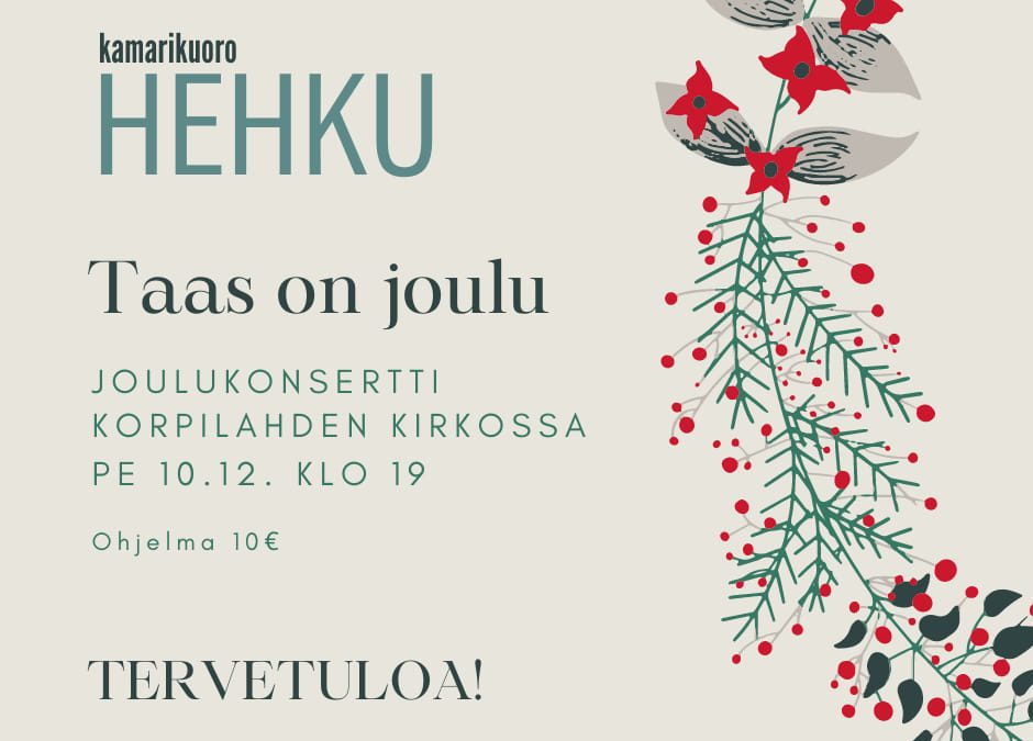 Joulukonsertti Korpilahden kirkossa pe 10.12.2021 klo 19